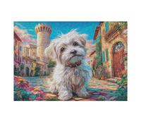 Caniche Blanco Campo de Flores Puzzle 300 Piezas Familiar Creativo Rompecabezas 3D para Familia Juguete Educativo Construir Maquetas Aliviar Estrés 300 PCS