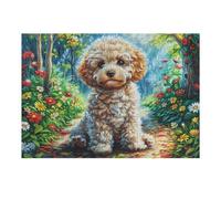 Caniche Campo de Flores Mascota tierna Vida Silvestre Naturaleza Salvaje Bonita Rural Puzzle 300 Piezas para Adultos Agradable Divertido Y Relajante Pasatiempos Y Hobby 300 PCS（40x28cm）