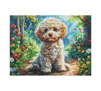 Caniche Campo de Flores Mascota tierna Vida Silvestre Naturaleza Salvaje Bonita Rural Puzzle 500 Piezas para Adultos Agradable Divertido Y Relajante Familia Y Momentos Libres 500 PCS（52×38cm）
