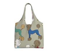 Caniche colorido de dibujos animados divertidos,Bolsas de mano reutilizables, bolsas de supermercado, bolso de hombro de lona de gran capacidad