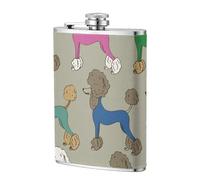 Caniche colorido de dibujos animados divertidos,Frasco de acero inoxidable 304 de 8 oz con funda de cuero sintético, frasco de bolsillo para licor plano para exteriores