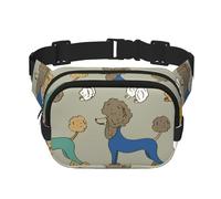 Caniche Colorido de Dibujos Animados Divertidos,Riñonera Cuadrada de Doble Capa, Bolso de Viaje, Bolso Informal para el Pecho.