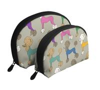 Caniche Colorido Divertidos Dibujos Animados, Bolsa de Maquillaje de Concha, Monedero pequeño para Mujer, Bolsa de artículos de tocador, Bolsa de cosméticos, 2 Piezas