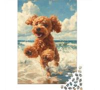 Caniche Corre Playa Rompecabezas Estilo Arte Perro Lindo Bricolaje Cartón 1000 PC 12+, Juego Familia Desafiante, Colores Vibrantes, Decoración Pared 38x26cm/1000pcs