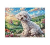 Caniche en jardín de Flores Puzzles 500 Piezas Portátil 3D Rompecabezas Familiar para Toda La Familia Maquetas Educativas Construir Aliviar Estrés 500 PCS