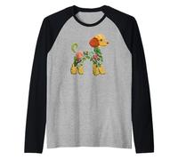 Caniche Flor Divertido Perro Silueta Floral Mujeres Hombres Camiseta Manga Raglan