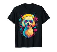 Caniche fresco con gafas de sol Retro Palm Sunset Dog Art Camiseta