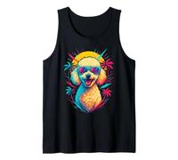 Caniche fresco con gafas de sol Retro Palm Sunset Dog Art Camiseta sin Mangas