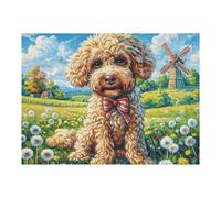 Caniche Molino de Viento Campo de Flores Puzzle 500 Piezas Obra De Arte Familiar Coleccionable Rompecabezas 3D para Hombres Y Mujeres Juguete Educativo Desafío Intelectual 500 PCS