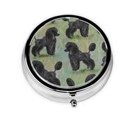 Caniche negro sobre pasteles, Pastillero, Pastillero redondo Pequeño contenedor de pastillas Organizador de pastillas de viaje