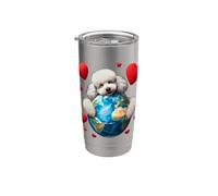 Caniche Perro Día de la Tierra Abrazo Amor Dueño Abrazando Planeta Amante Mam Vaso térmico de acero inoxidable de doble pared