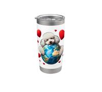 Caniche Perro Día de la Tierra Abrazo Amor Dueño Abrazando Planeta Amante Mam Vaso térmico de acero inoxidable de doble pared