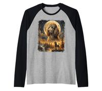 Caniche Tres Lobos Luna Naturaleza Bosque Majestuoso Camiseta Manga Raglan