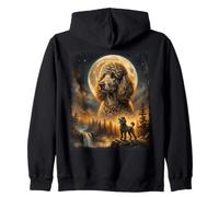 Caniche Tres Lobos Luna Naturaleza Bosque Majestuoso Sudadera con Capucha