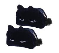 CANIGHT 2piezas Adorable Cat Design Flocking Travel Cosmetic Bags Multifunctional Pen Storage and Toiletry Pouches for Gym Camping and Home Use