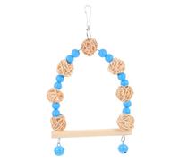 CANIGHT Columpio de Madera para Pájaros Anillo Doble y Campanas | Azul, Clip Colgante y Cuentas de Madera, para Jaula Interior y Juego de Aves Pequeñas