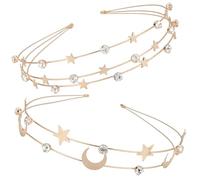 CANIGHT Diademas de Metal Multicapa Cristal 2 Piezas Estrellas y Luna para Mujer y Niña Decoración para Bodas y Fiestas