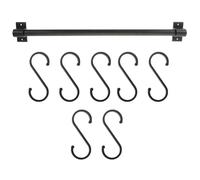 CANIGHT Estante Colgante de Aluminio Espacial Negro 50 Cm 7 Ganchos para Utensilios de Cocina, Barra de Pared Móvil Doble Uso sin Taladro Taladro, Perchero Organizador para Cocina