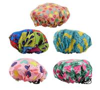 CANIGHT Gorras Impermeables para Ducha Infantil, 5 Piezas Patrones Únicos, Ajuste Fácil Cordones, Ideales para Baño en Casa y Salón