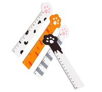 CANIGHT Regla De Madera para Niños 15cm Diseño De Gato Set De 4piezas (Manchas Rayas) Regla Multifuncional para Material Escolar