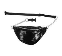 CANIGHT Riñonera Bolso de Cintura Pequeño y Estiloso de Pu Lentejuelas Negras Elegante y Accesorios Esenciales Cremallera para Running