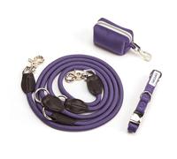 Canilegance: Set de Paseo - Collar ajustable, correa 4 en 1 y cartera - Violeta - Talla S