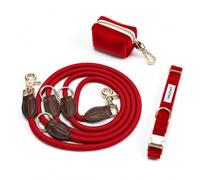 Canilegance: Set de Paseo - Collar ajustable, Correa 4 en 1 y Portabolsas - Rojo - Talla M