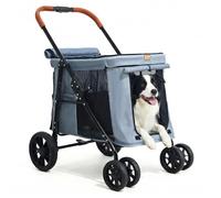 CANINE CANYON Scout - Cochecito para mascotas, diseño de 4 ruedas para perros pequeños/medianos, plegado con un botón, ventanas y persianas de malla ajustables, ruedas delanteras giratorias de 360°