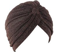 canjoyn Gorro de quimioterapia con pliegues para el cabello, unisex, con brillantina, Café, M