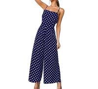 Canli4Y Mono de mujer con lunares de pierna ancha con lazo en la espalda, traje de pantalón para fiesta, playa, vacaciones, uso diario, tallas grandes/talla grande, marine, L