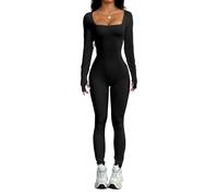 Canli4Y Mono largo acanalado para mujer, de manga larga, de punto, informal, ajustado, de una pieza, Negro , L