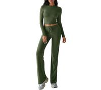 Canli4Y Suit Conjunto de 2 piezas para el hogar, traje de casa de Amen, camiseta y pantalón, traje de ocio, traje de dos piezas, ropa informal, yoga, pilates, pijamas, Verde militar., S