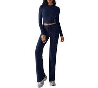 Canli4Y Suit Conjunto de 2 piezas para el hogar, traje de casa de Amen, camiseta y pantalón, traje de ocio, traje de dos piezas, ropa informal, yoga, pilates, pijamas, azul marino, XL