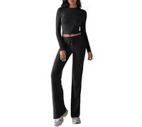 Canli4Y Suit Conjunto de 2 piezas para el hogar, traje de casa de Amen, camiseta y pantalón, traje de ocio, traje de dos piezas, ropa informal, yoga, pilates, pijamas, Negro , M