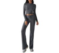 Canli4Y Suit Conjunto de 2 piezas para el hogar, traje de casa de Amen, camiseta y pantalón, traje de ocio, traje de dos piezas, ropa informal, yoga, pilates, pijamas, gris oscuro, S