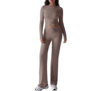 Canli4Y Suit Conjunto de 2 piezas para el hogar, traje de casa de Amen, camiseta y pantalón, traje de ocio, traje de dos piezas, ropa informal, yoga, pilates, pijamas, marrón claro, L