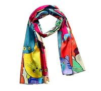 CANNCA Fular Pañuelo de SEDA con impresión de hojas y gatos, chal largo de calidad con diseño joven y elegante para mujer. Complemento original presentado para regalo (HH6)
