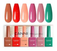 CANNI Esmaltes Semipermanentes de Uñas en Gel 6 Color Rojo Beige Amarillo Verde Púrpura con Brillo Gel Nail Polish Esmalte Uñas Valentín Kit Uñas Semipermanentes Pintauñas