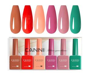 CANNI Esmaltes Semipermanentes de Uñas en Gel 6 Color | Rojo Beige Amarillo Verde Púrpura con Brillo Gel Nail Polish Esmalte Uñas Valentín Kit Uñas Semipermanentes Pintauñas
