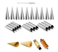 Cannoli - 20 moldes de acero inoxidable, forma de cannoli, tubos, nata, rollo de espuma, molde de tornillo, moldes pequeños en forma de cono para tubos de cannoli, croissant, (cónico + redondo)