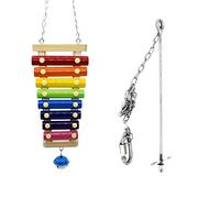 CANNXI Juguete para pájaros, 2 piezas/juego de pollo, juguete de ilófono con campanas, 8 llaves de metal, soporte para gallinas, soporte para frutas, comedero colgante