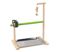 CANNXI Juguete para pájaros, perca para pájaros, juguete de madera natural, accesorios de gimnasio para periquito, cacatúa, conure h con taza de alimentación