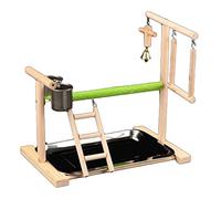 CANNXI Juguete para pájaros, perca para pájaros, juguete de madera natural, accesorios de gimnasio para periquito, cacatúa, conure h con taza de alimentación