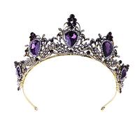 CANNXI Tiara de novia con corona vintage morada para novia, diadema de piedra, aro de lujo, decoración de joyería para el cabello