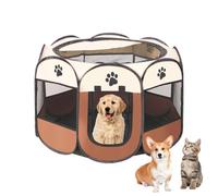 Caño para cachorros plegable, parque para cachorros para interior, parque para perros, portátil, valla para perros, para interior, conejos, gatos, gatos, perros, conejos, 114 x 114 x 58 cm (café)