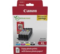 Canon + 10x15 cm Fotoglanzpapier Plus II 50 Blatt Value Pack negro / cian / magenta / amarillo Original CLI-581 XL