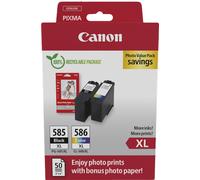 Canon PG-585XL + CL-586XL, Cartuchos de Tinta Original, Tamaño XL, 1 Cartucho Negro y 1 Cartucho Color, Incluye Papel fotográfico 4x6 (50 x Hojas), Compatible con Impresoras PIXMA