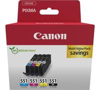 Canon CLI-551, Cartucho de Tinta Original, Multipack, 4 Cartuchos de Tinta Independientes, Color Negro, Magenta, Cian, Amarillo, Compatible con Impresoras de Inyección de Tinta PIXMA