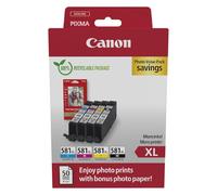 Canon CLI-581XL, Cartucho de Tinta Original, Multipack, 4 Cartuchos de Tinta Independientes, Color Negro, Magenta, Cian, Amarillo, Incluye 50 Hojas Papel Fotográfico 4 x 6