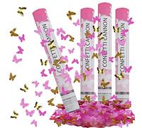 Cañon Confeti Mariposas, RosyFate 4 x 40cm, Tubo de Confeti, para Bodas y Compromisos (Rosa+Dorado)